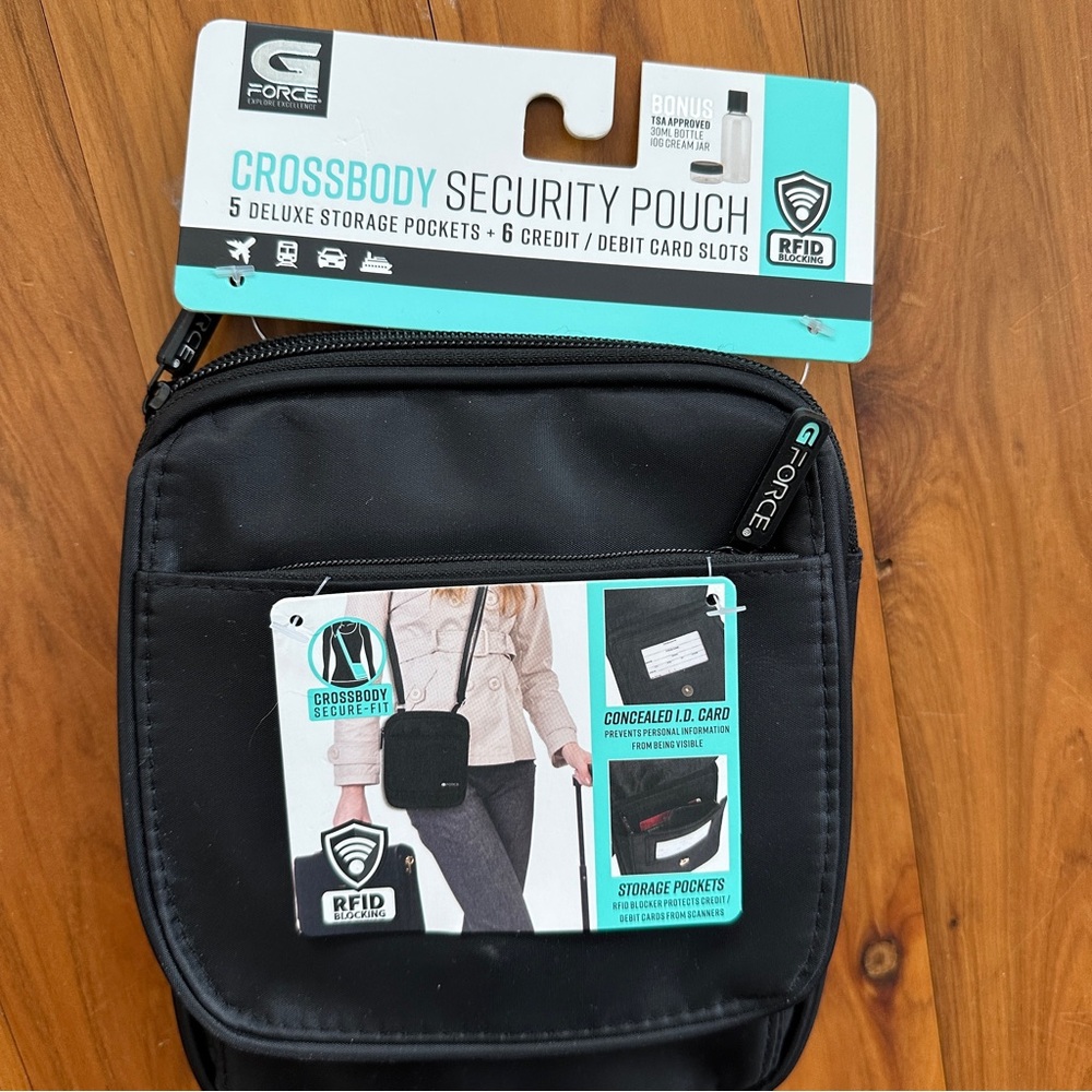 NWT Brand new G Force Black Crossbody Security Pouch. Many pockets.